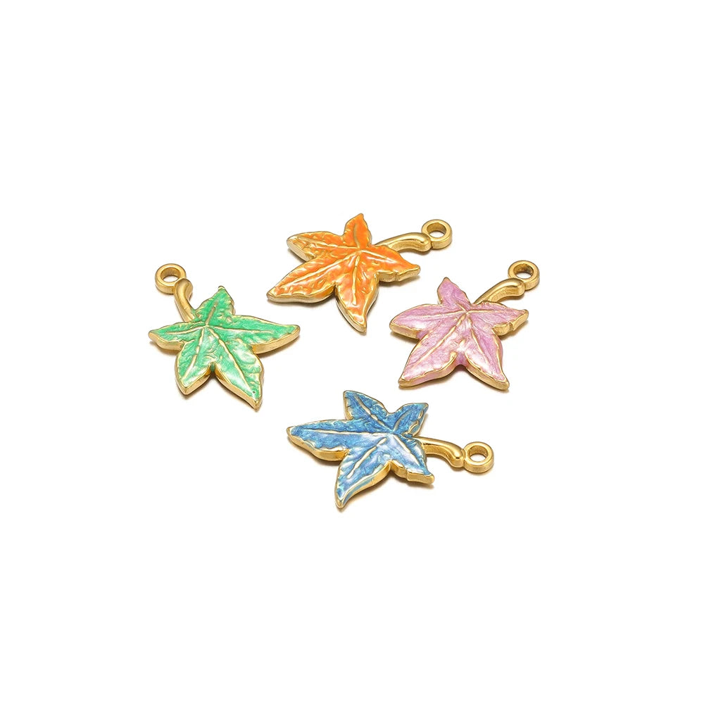 Enamel Maple Leaf Charms Stainless Steel 18k Gold Nature Leaf Charm Pendant for Jewelry Necklace Making Accessories