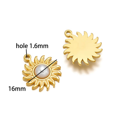 Vintage Style 18k Gold Plated Stainless Steel Heart Sun Lock Oval Pearl Charm Pendant for Women Jewelry Making Accessories