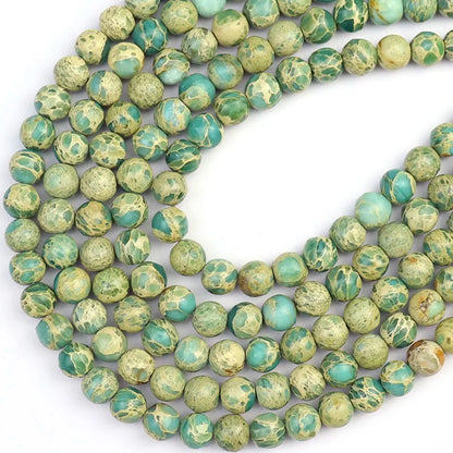 Genuine Round American Aqua Terra Jasper Loose Bead Strand, Irregular Round Stone Beads for Jewelry Making 6mm 8mm 10mm, 38cm