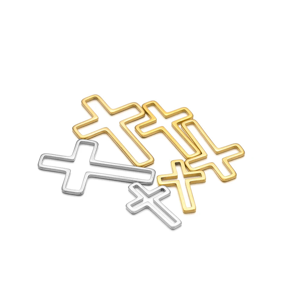 Waterproof Jewelry Accessories Findings Stainless Steel Gold Plated Hollow Cross Charm Pendants for DIY Necklace Jewelry Making