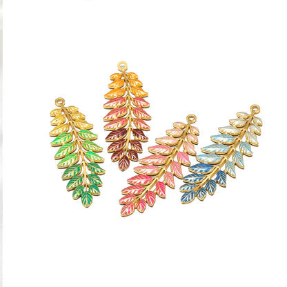 Fashion Stainless Steel 18k Gold Plated Multi Colorful Enamel Leaf Charms Pendant for Jewelry Daily Necklace Earring Making
