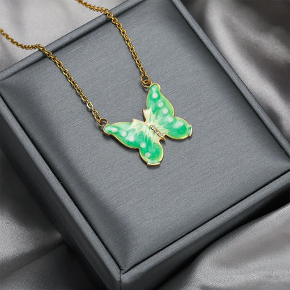 New Trendy Stainless Steel 18k Gold Plated Enamel Butterfly Leaves Flower Charm Pendants for Jewelry Necklace Making Accessories