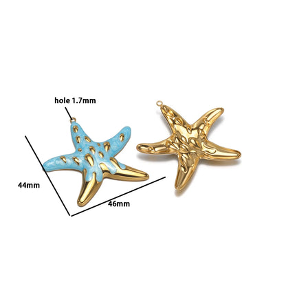 New Ocean Themed Stainless Steel 18k Gold Plated Enamel Shell Starfish Charm Pendant for Diy Jewelry Making Wholesale