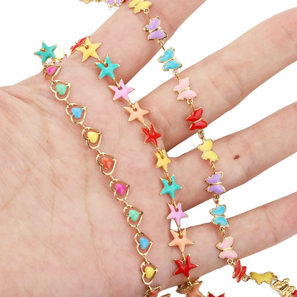 B1609 Colorful 14k Gold Filled Chain Enamel Chain Star butterfly Charms Stainless Steel Chain Accessory Jewelry