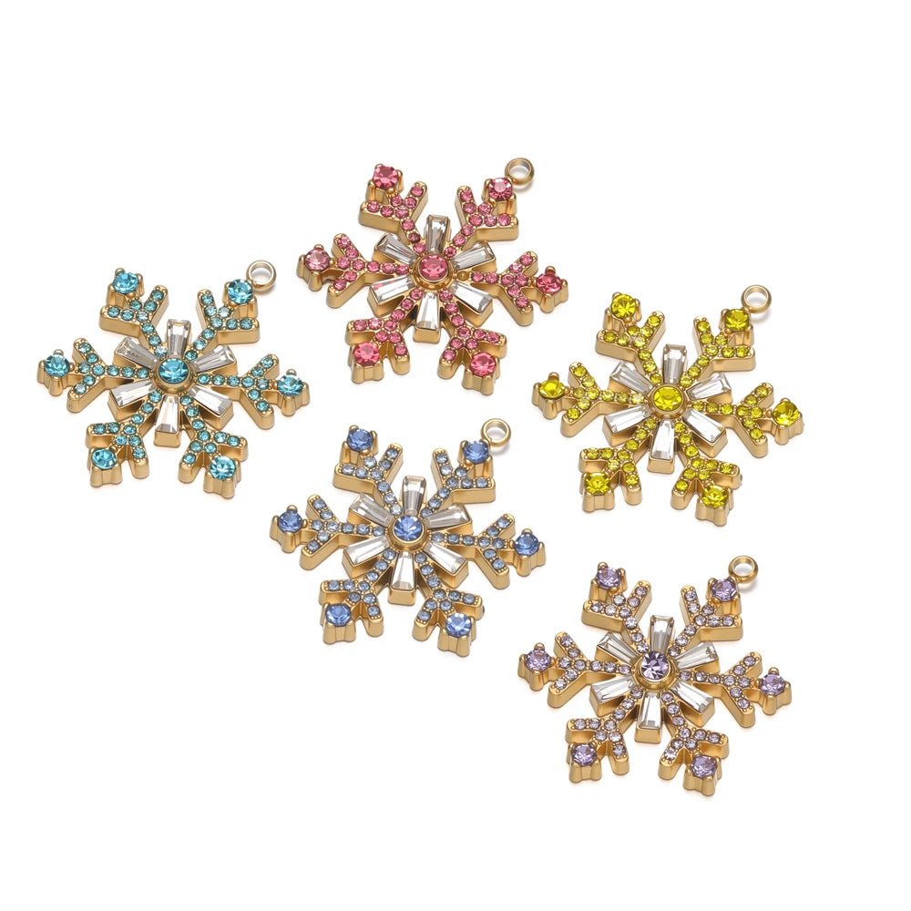 Hot Sale Stylish Stainless Steel 18k Pvd Gold Plated Snowflake Zircon Charms Pendant for DIY Jewelry Necklace Making