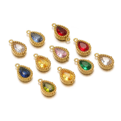 Fashion Hot Double Hole Stainless Steel 18k Gold Plated Water Drop Charm Pendant for Jewelry Making Wholesale
