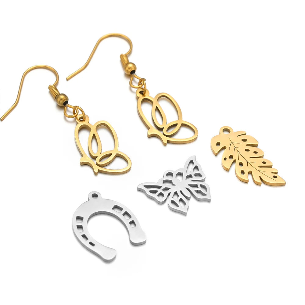 DIY Pendants Stainless Steel 18k Gold Plated Hollow Cactus Butterfly Star Sun Eyes Charm Pendants for Jewelry Necklace Making