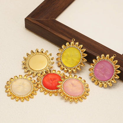 Bohemian Style Stainless Steel18k Gold Plated Sunflower Sun Shape Charms Pendant for DIY Jewelry Necklace Earring Making