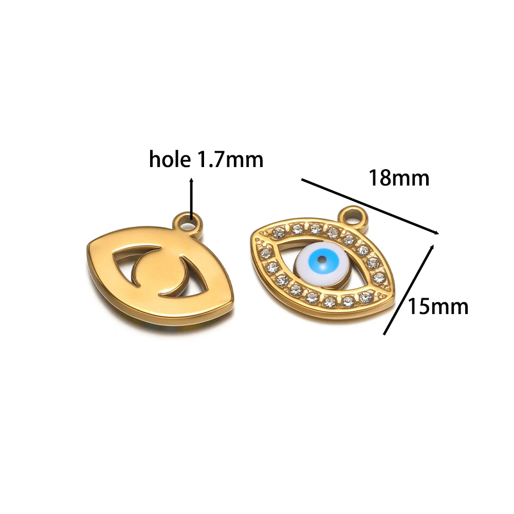 High Quality Stainless Steel 18k Gold Plated Zircon Enamel Eyes Charm Pendant for Jewelry Making Wholesale