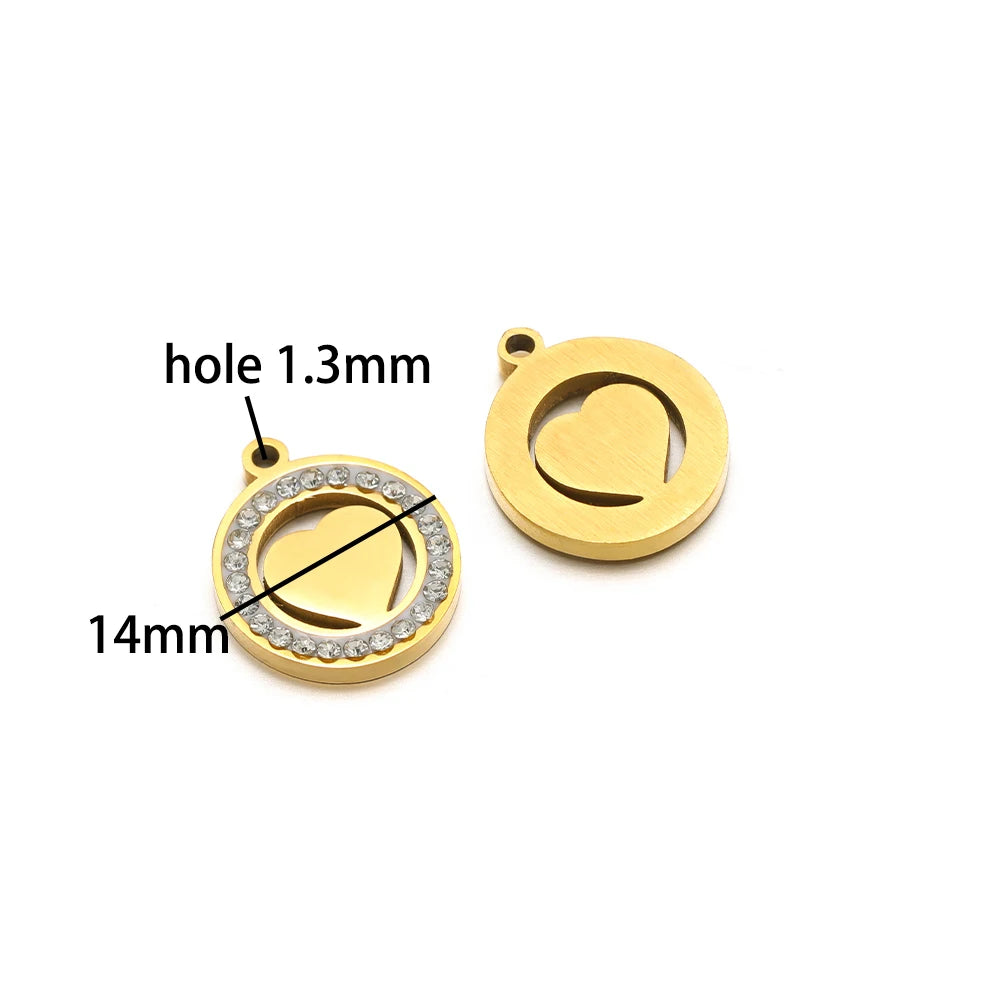Handmade DIY Pendant 18k Gold Plated Stainless Steel Heart Star Zircon Charm Pendant for Women Jewelry Making Accessories