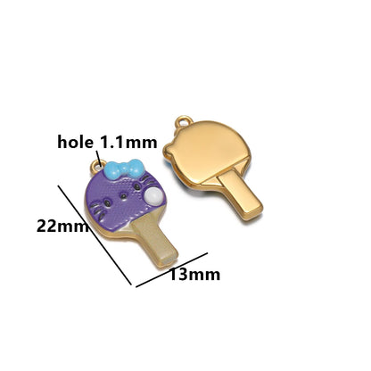 Personalized 18k Gold Plated Stainless Steel Cute Cat Racket Charm Pendant for DIY Necklace Jewelry Making Accessories