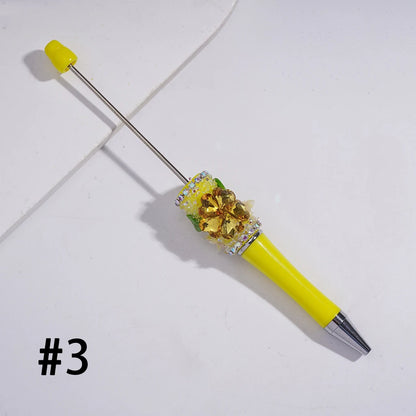 Sugar Beadable Pens with Sparkling Heart Flower Rhinestones Vivid Butterfly Leaves for DIY Beaded Pen Making