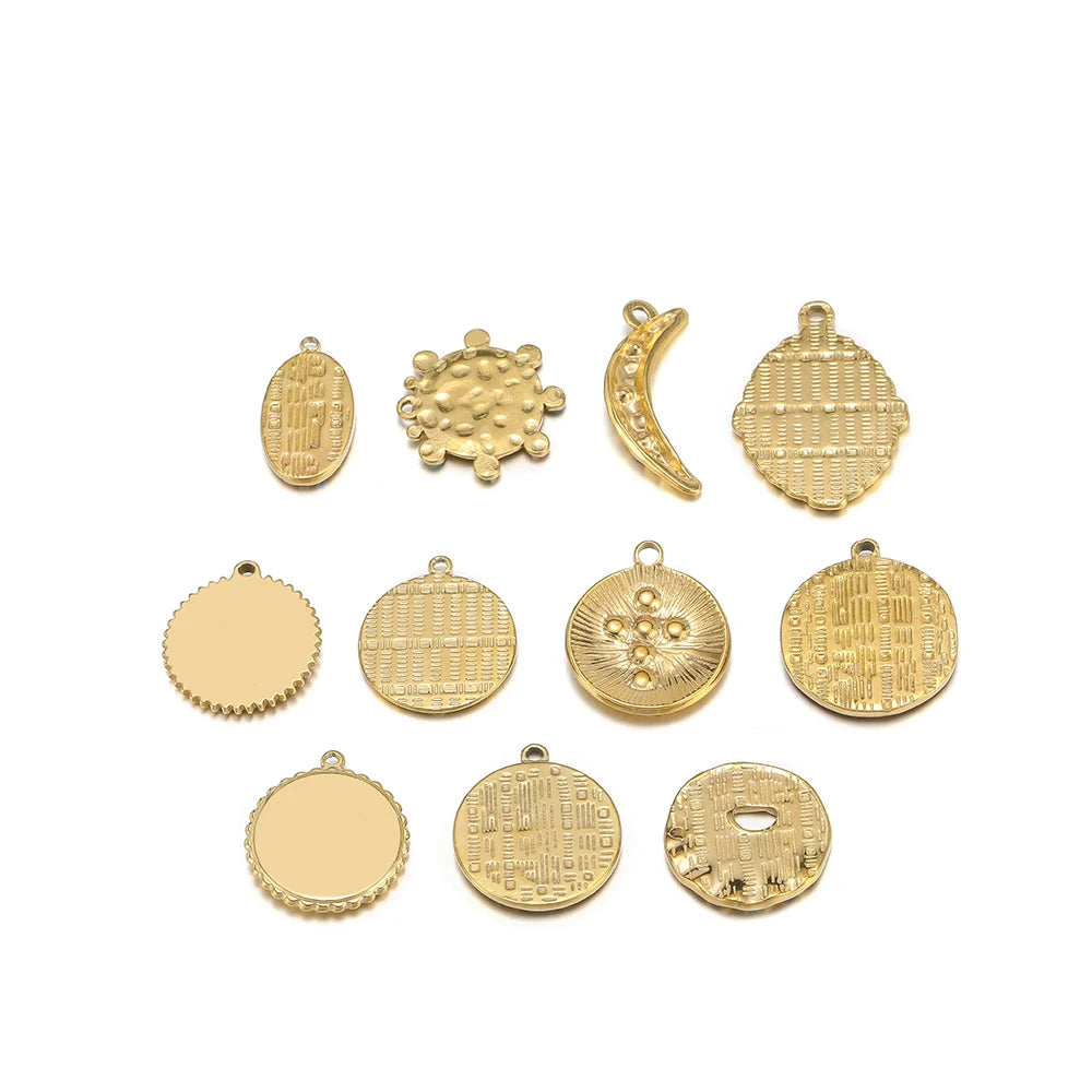 DIY Colorful Zircon Stainless Steel Gold Plated Charm Round Moon Zircon Charm Pendants for DIY Jewelry Necklace Making