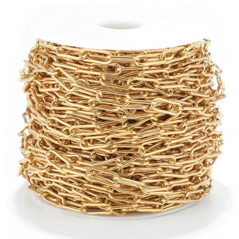 B360 High Quality Stainless Steel Paper Clip Chain 7mm Thick Chain Hot Selling Gold Filled Crossed Chain Jewelry