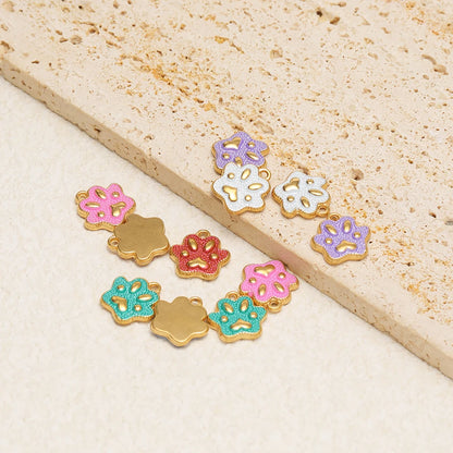 Cute  Pendant 18k Gold Plated Stainless Steel Enamel Paw Print Charm Pendant for DIY Necklace Jewelry Making