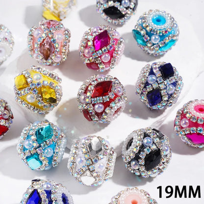 Fancy Handmade Round Acrylic Beads with Inlaid Diamond Rhinestones Multi-color for DIY Beadable Pen & Keychain Wholesale