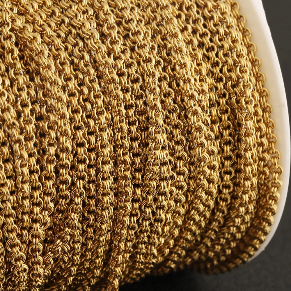 D823 Fashion Waterproof 18k Gold Plated Stainless Steel Chain Rolo Unique Necklace Bracelet Bulk Roll Chain for Jewelry Diy