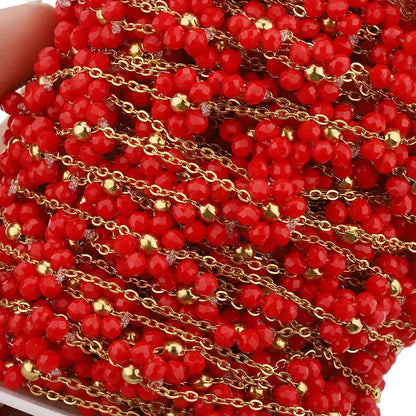 B2403 Stainless Steel Chain Multi Color Flower Chain Crystal Stone Chain Jewelry Making