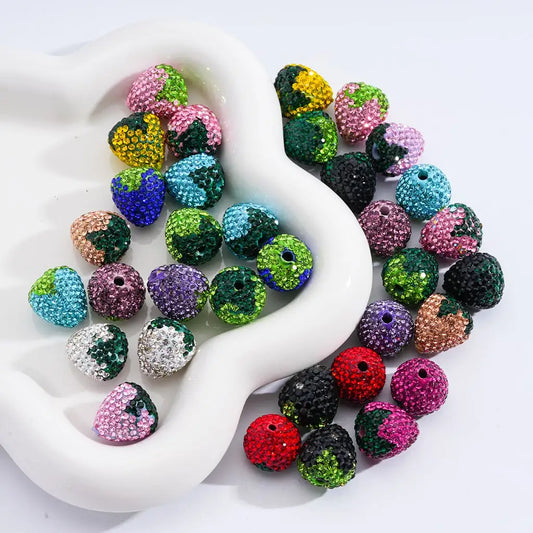 Multi Color Strawberry Clay Beads Fully Covered with Shiny Rhinestones for Beadable Pens Keychains