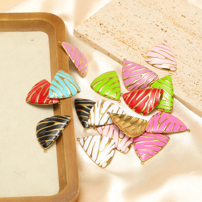 New Fashion 18k Gold Plated Stainless Steel Enamel Irregular Stripe Triangle Charm Pendant for Handmade Necklace Jewelry Making