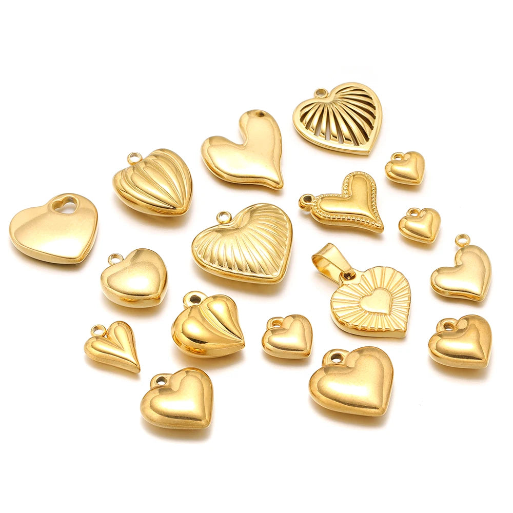 Fashion love Pendant 18k Gold Plated Stainless Steel Heart Shape Charm Pendant for DIY Jewelry Making Accessories