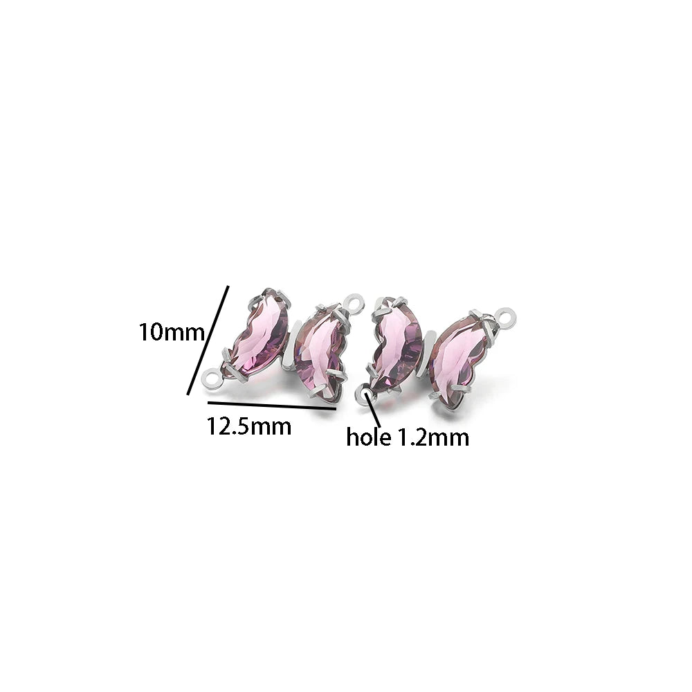 Colorful PendantStainless Steel Gold Plated Double Hole Butterfly Crystal Stone Charm Pendant for Necklace Jewelry Making