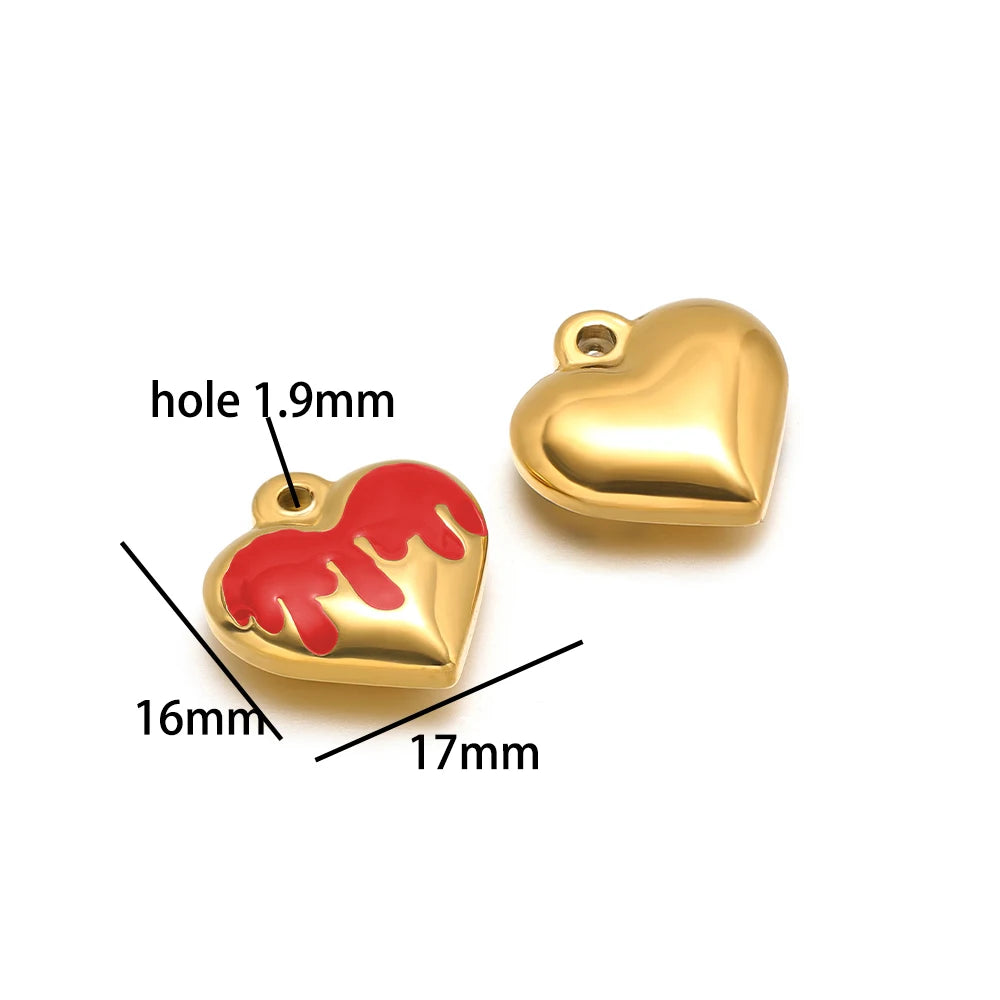 Fashion Heart Charms Stainless Steel18k Gold Plated Enamel Heart Charms Pendant for DIY Jewelry Necklace Making