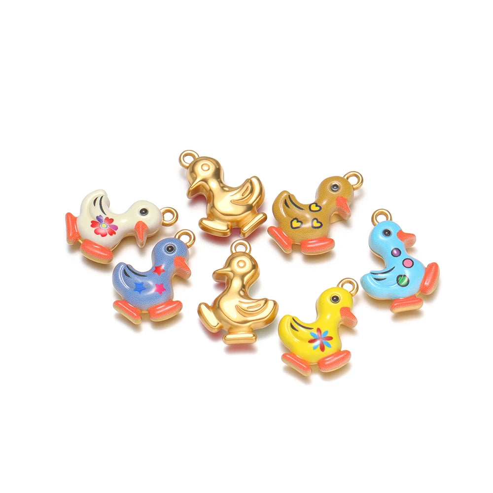 Jinrou Enamel Flower Charms 18k Gold Plated Stainless Steel Double Hole Pearl Charm Pendant DIY Jewelry Making Accessories Model