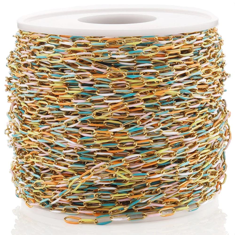 E046 Waterproof Stainless Steel Chain Colorful Enamel Link Chain Cross Bulk Chain for Jewelry Diy