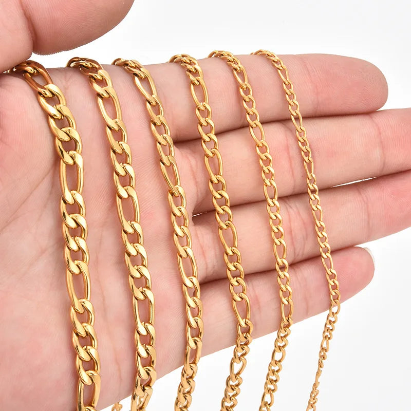 A1905 High Quality 18k Gold Plated Stainless Steel Chain Figaro Necklace Bracelet Jewelry Making Chain