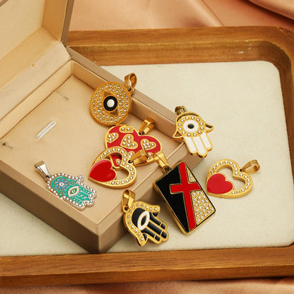 Exquisite Stainless Steel Gold Plated Dripping Oil Eyes Heart Moon Charm Pendant for DIY Jewelry Making Wholesale