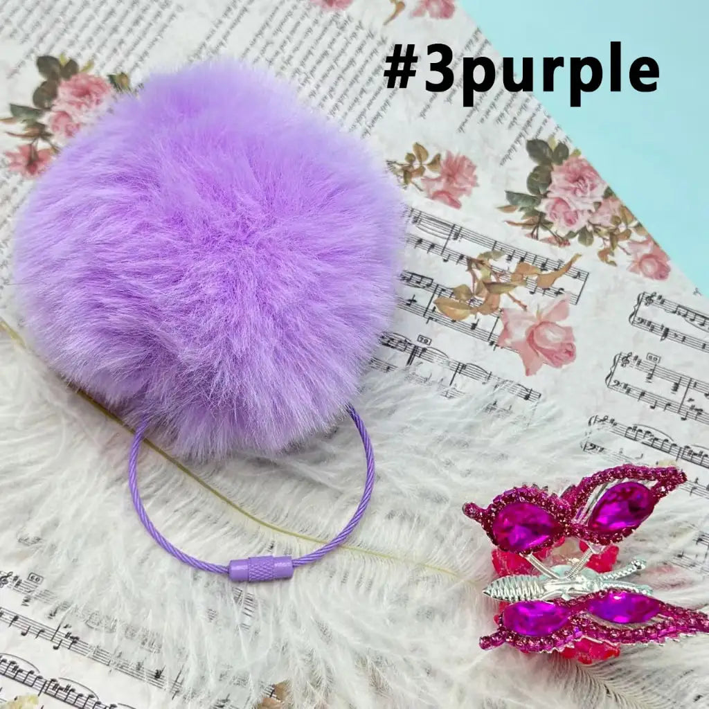 80mm Fluffy Pom Pom Balls with Elastic Loop & Keychain Ring for DIY Crafts Bulk