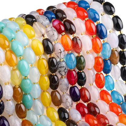 New Natural 8x12mm Rice Dyed Rainbow Colorful Agate Loose Bead, Mutil-color Agate Tourmaline for DIY Women Jewelry Making