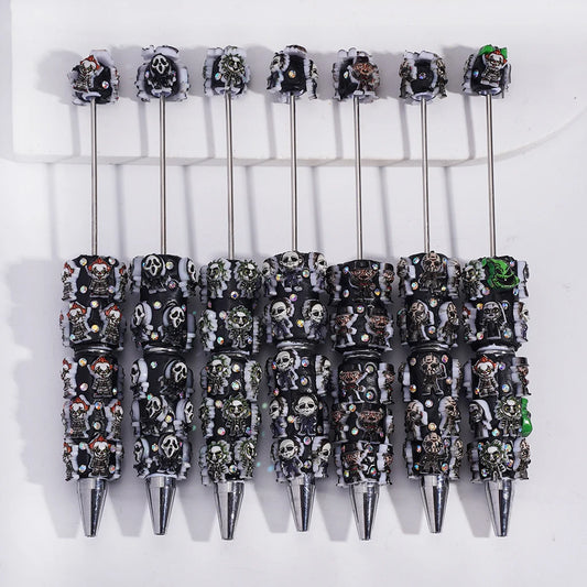 Halloween Theme Durable Plastic for Pens Dark Style Ghost Diamond Rhinestone Cartoon Ballpoint Pen Creative DIY Gift