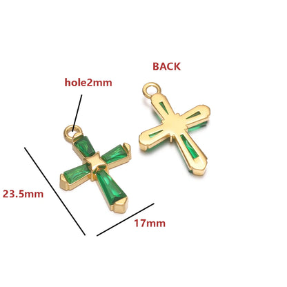 18K Gold Hollow Cross Charm Single-sided Zircon Inlay Geometric Rectangle CZ Pendant Findings Religious Jewelry DIY Necklace
