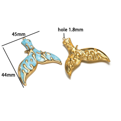 Fashion Whale Charm 18k Gold Plated Stainless Steel Enamel Mermaid Tail Zircon Pendant for DIY Necklace Jewelry Making