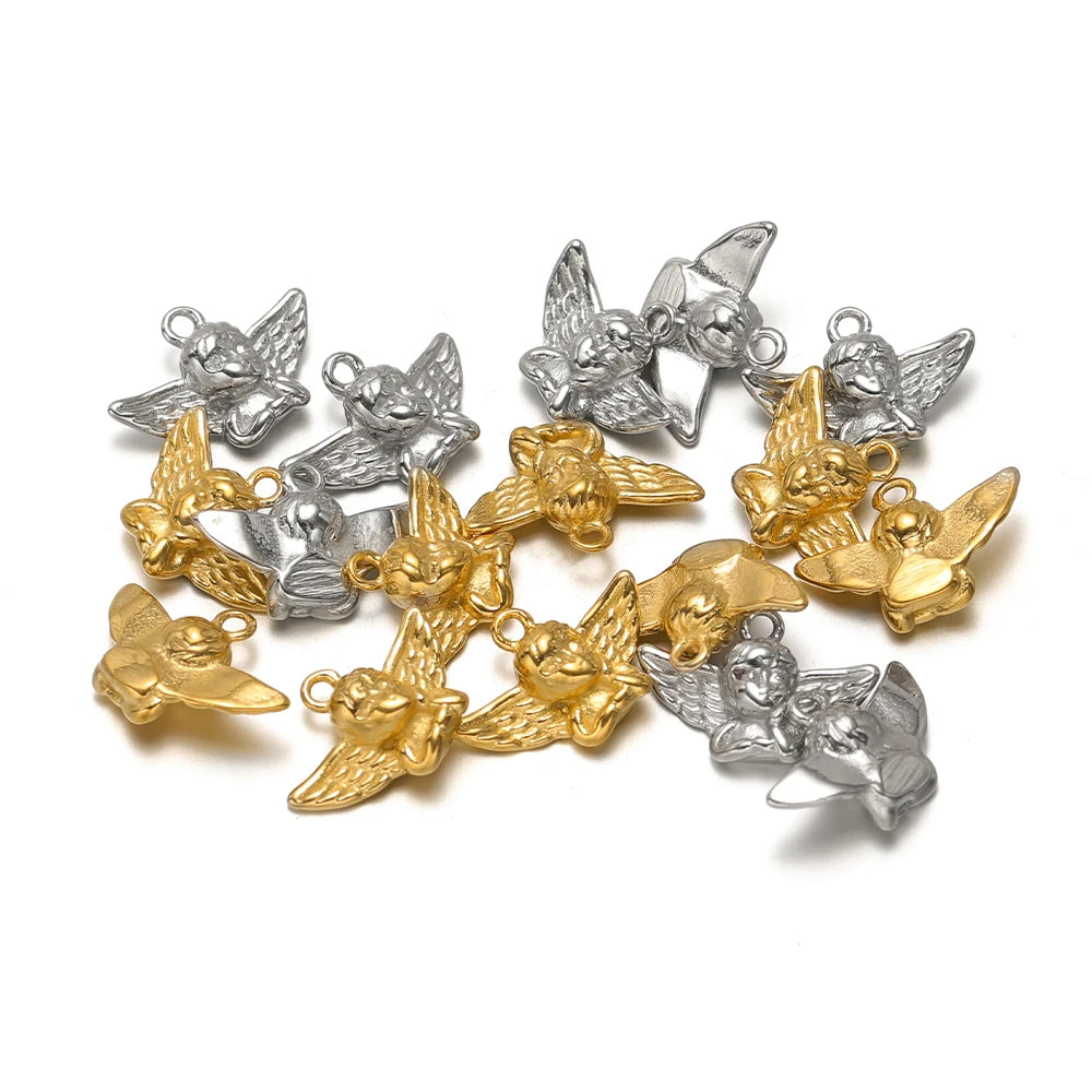 Non Tarnish Guardian Cherub Cupid Pendant 18k Gold Plated Stainless Steel Angel Charm Pendant for DIY Necklace Jewelry Making