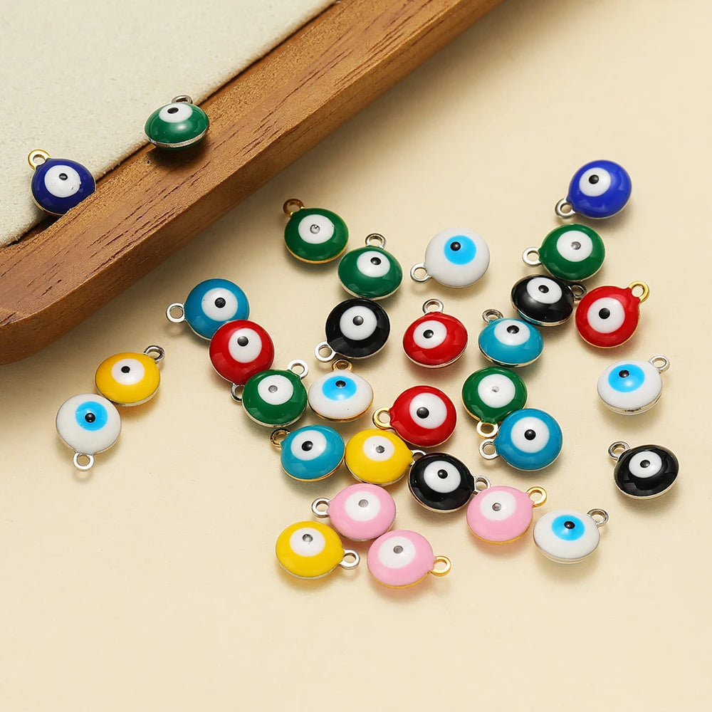 20pcs/bag Hot Sale Stainless Steel 18K Gold Plated Enamel Round Eyes Charm Pendant for DIY Jewelry Necklace Making
