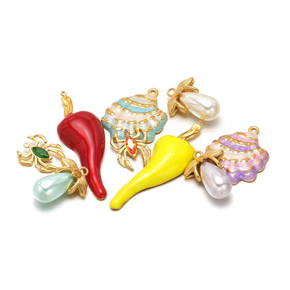 Fashion 18k Gold Plated Stainless Steel Enamel Spider Shell Pearl Pepper Charm Pendant for DIY Handmade Necklace Jewelry Making