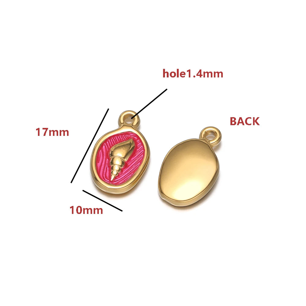 18K Gold Plated Oval-Shaped Single-Sided Drip-Style Conch Shell Pendant Multicolored Enamel Shell Charm DIY Jewelry