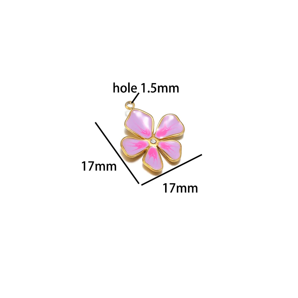 Wholesale Stainless Steel 18k Gold Plated Enamel Colored Flower Charms Pendant for DIY Women Necklace Making