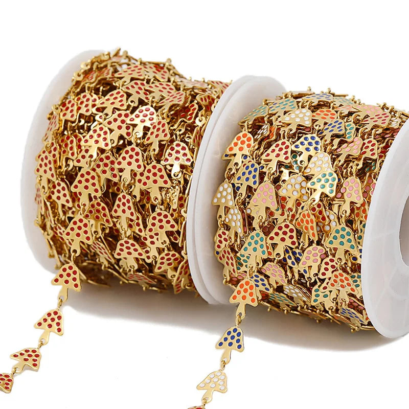 E368 Mixed Color Chain Stainless Steel Enamel Macarons Mushroom Charm Chain for Jewelry Necklace Bracelet 4.5mm 6mm