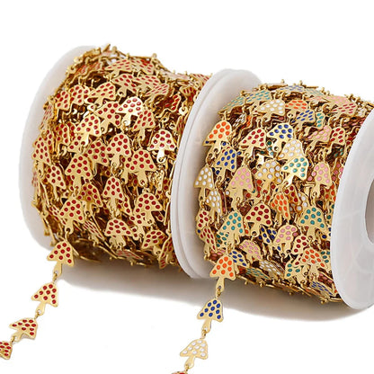 E368 Mixed Color Chain Stainless Steel Enamel Macarons Mushroom Charm Chain for Jewelry Necklace Bracelet 4.5mm 6mm