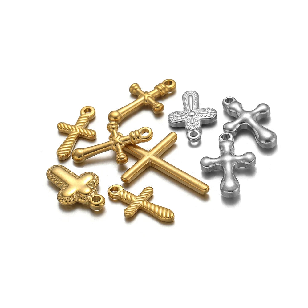 New Arrival Stainless Steel 18k PVD Gold Plated Cross Charm Pendant for Women Jewelry Necklace Making