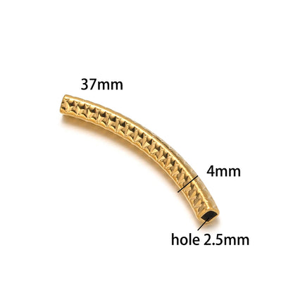 Gold Plated Stainless Steel Multi Patterns Embossed Curved Tube Bend Charm Pendant for DIY Jewelry Making Accessories