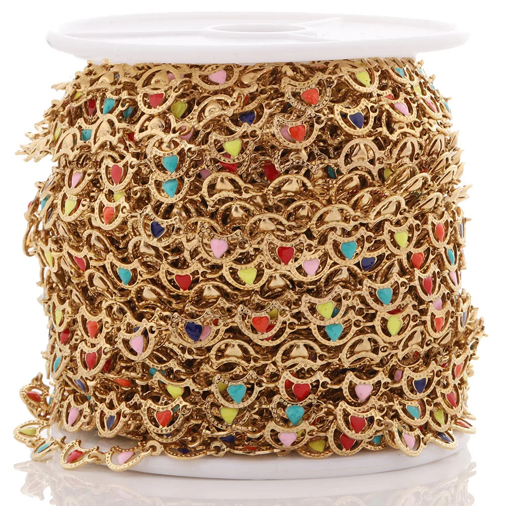 D088 Wholesale 18k Gold Stainless Steel Roller Chain Moon Connector Link Chain Heart Enamel Chain Jewelry