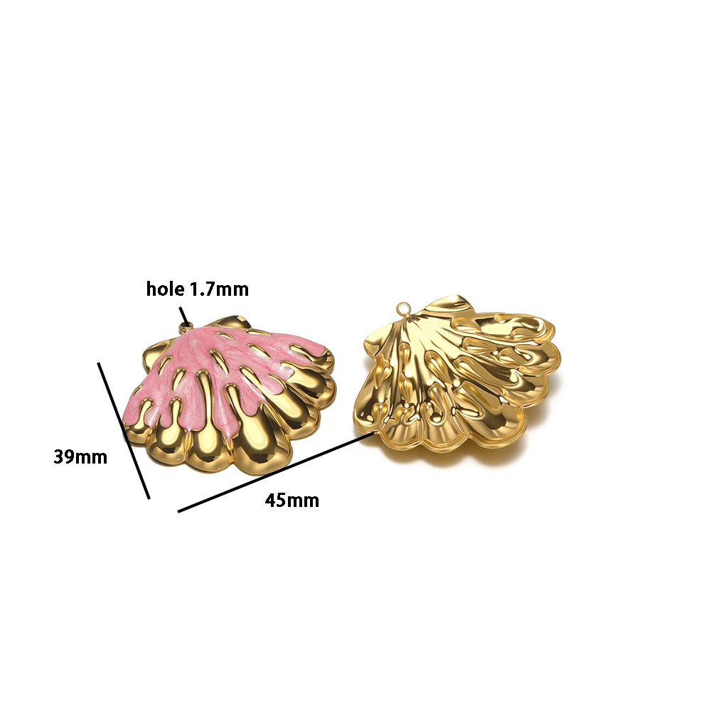 New Ocean Themed Stainless Steel 18k Gold Plated Enamel Shell Starfish Charm Pendant for Diy Jewelry Making Wholesale