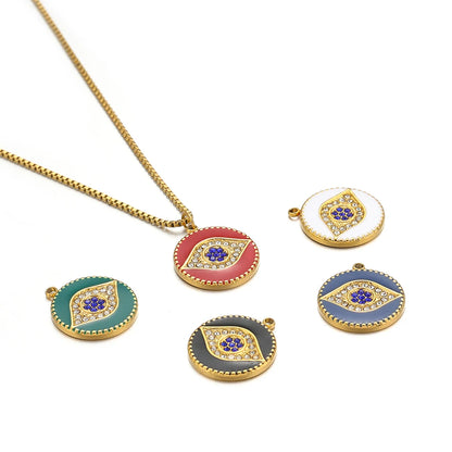Best Selling 18k Gold Plated Stainless Steel Drip Oil Zircon Eye Charms Pendant for Women Jewelry Necklace Earrings Making