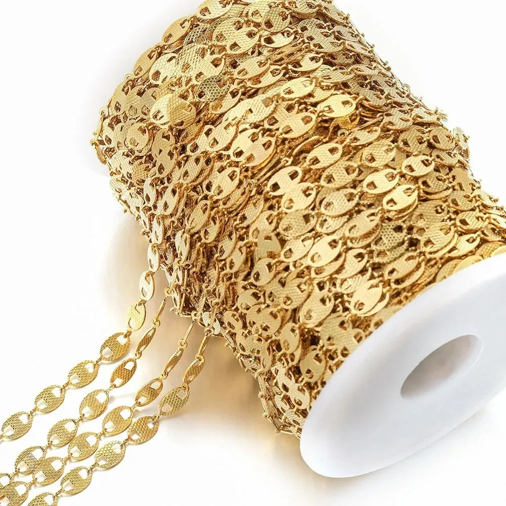 A2344 Fashion 18k Gold Stainless Steel Chain Bulk Pig Nose Coffee Bean Shape Link Chain for Necklace Bracelet Making