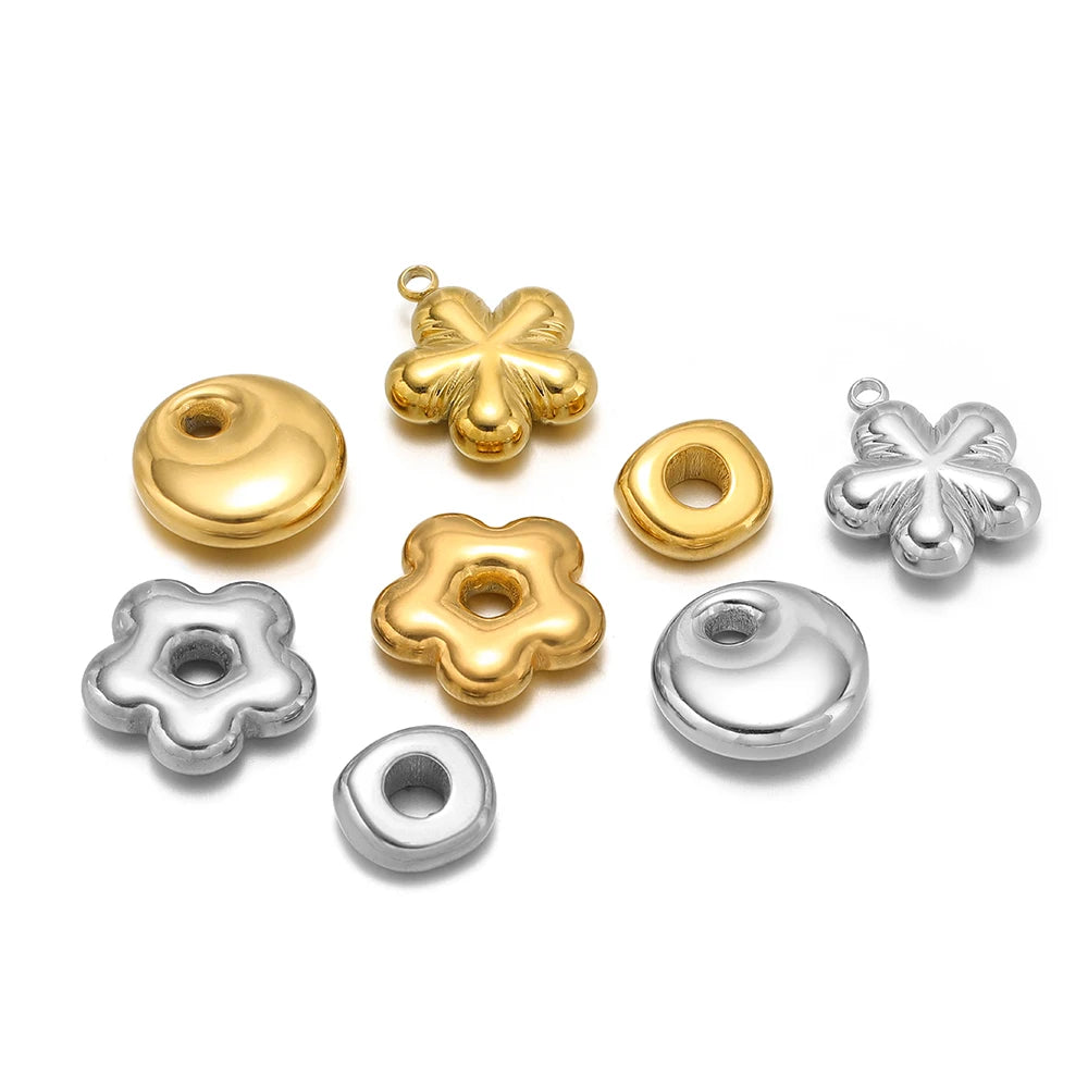Simple Cute Pendant 18k Gold Plated Stainless Steel Hollow Flower Round Handbag Charm Pendant for Jewelry Making Accessories